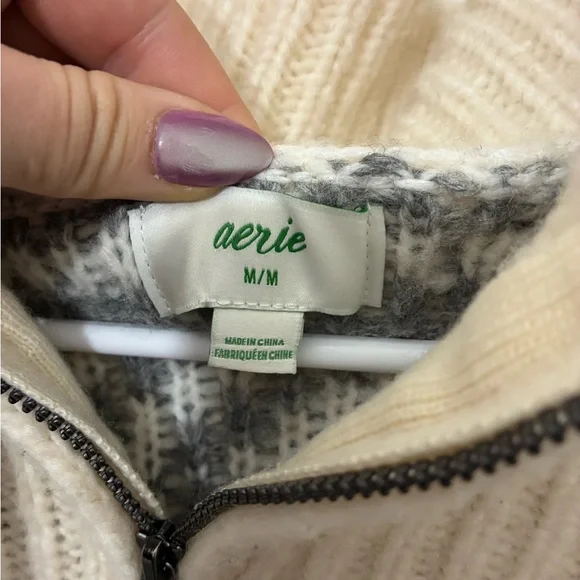 Aerie Fair Isle Oversized Chunky Knit Quarter Zip Sweater Size M - Picture 3 of 6